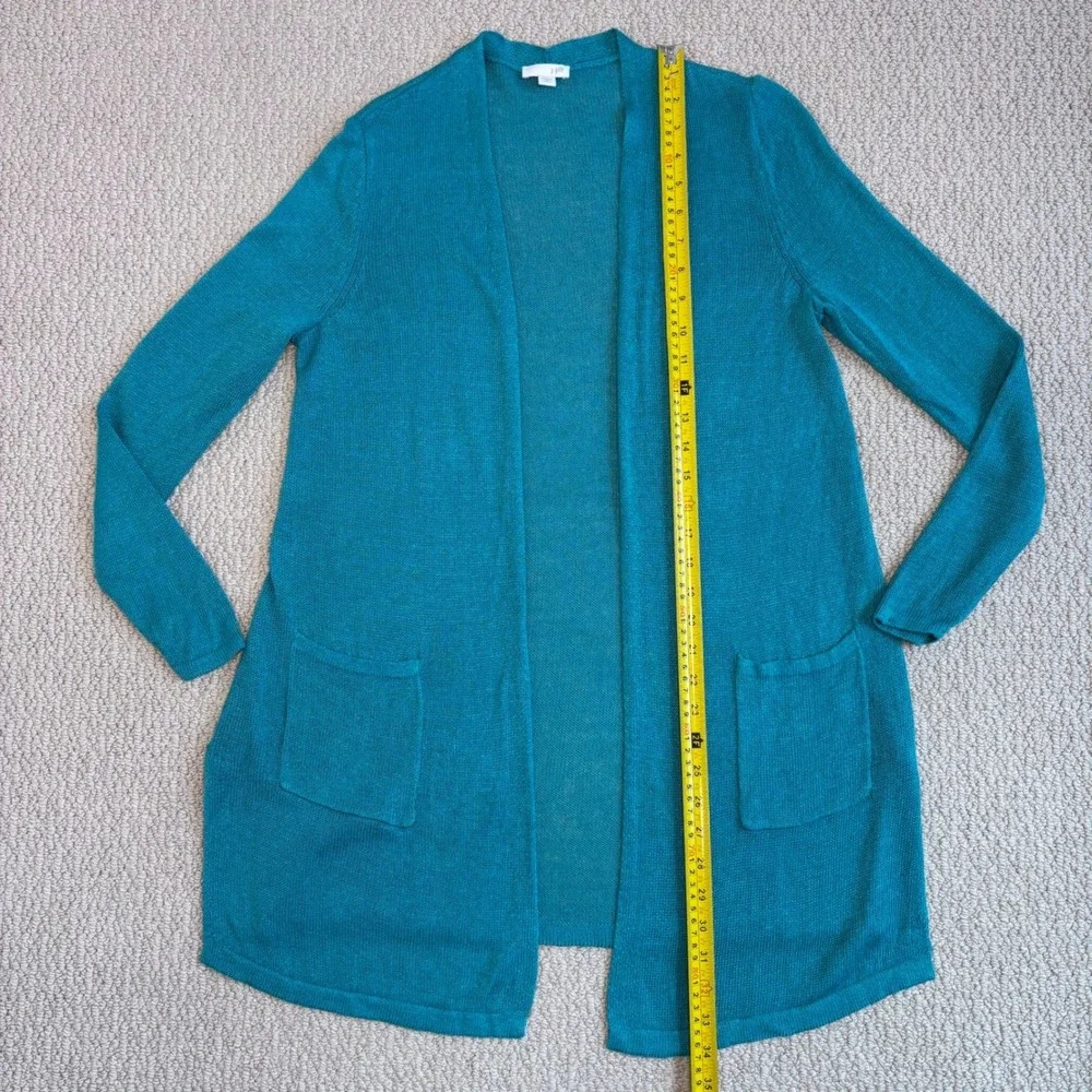 J. Jill Linen Blend‎ Open Front Cardigan, Petite Medium, Teal Coastal beachy